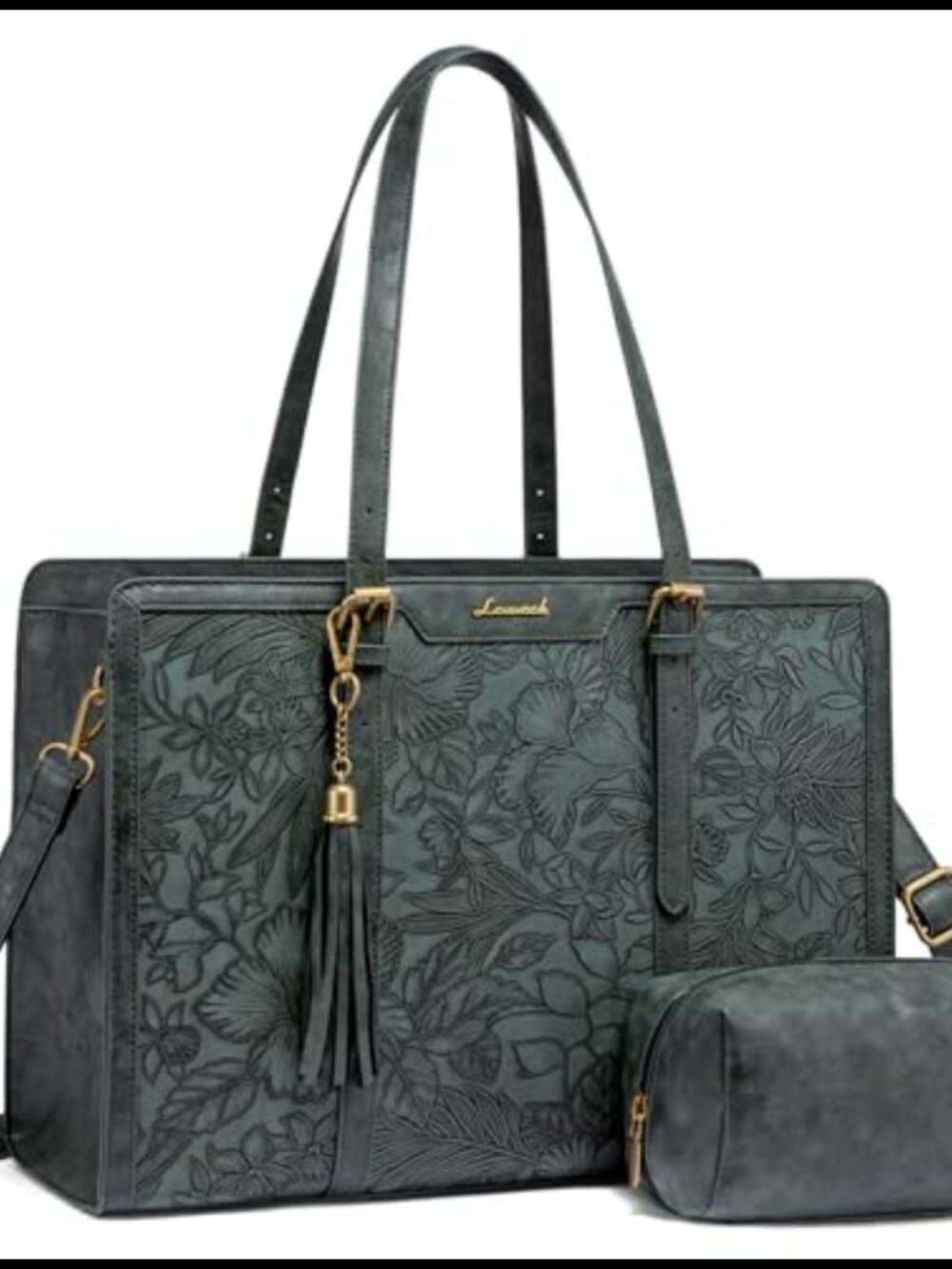 Laptop Bag for Women Vintage Faux Leather Tote 15.6 inch Large Messenger Bag